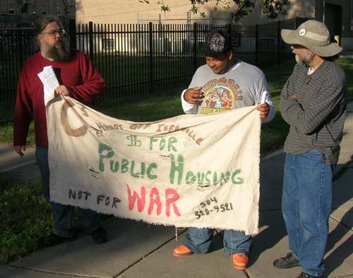 Housing Not War banner in NOLA